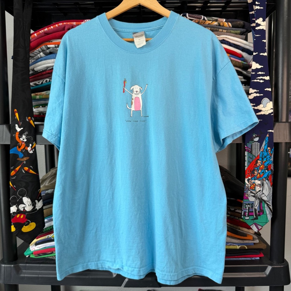 Vintage Light Blue Show Your Ticks Dog Graphic T Shirt XL